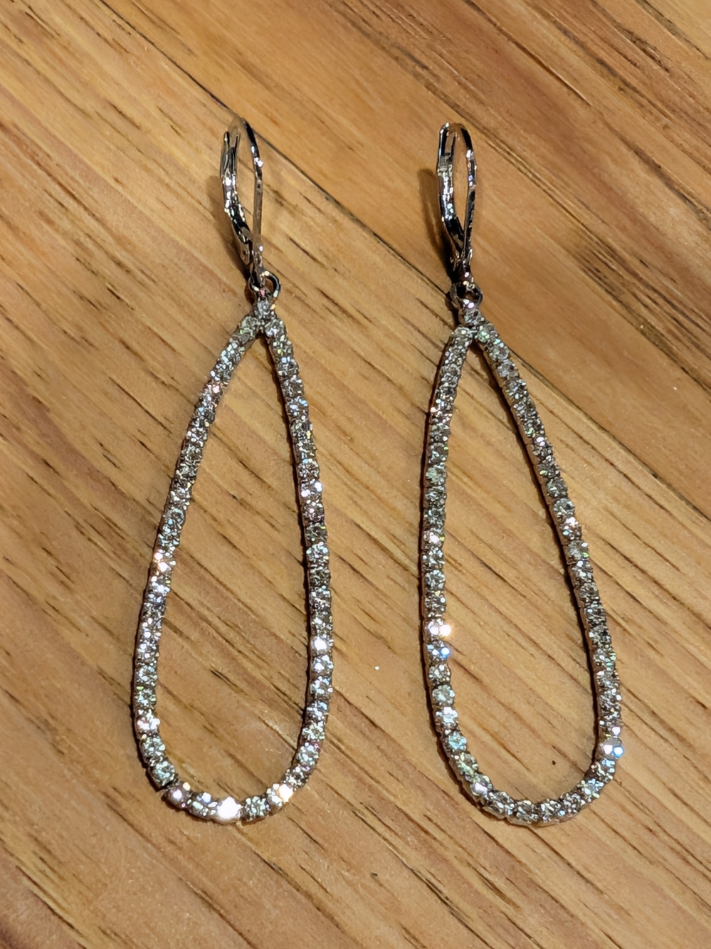 Sparkling Teardrop Hoop Earrings - Silver Crystal